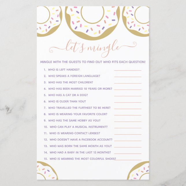 Donut Sprinkled with Kärlek Låt oss Mingle-spel (Framsida)