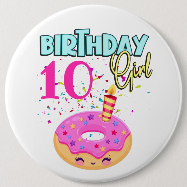 Donut Sprinkler Birthday Girl Party Theme MAtching Knapp (Framsida)