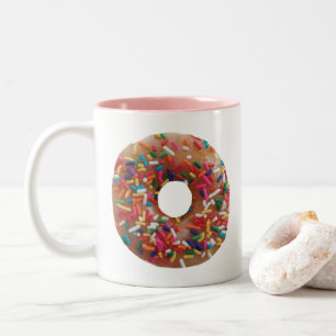Donut Sprinkles Realistic Pastry White Rosa Två-Tonad Mugg