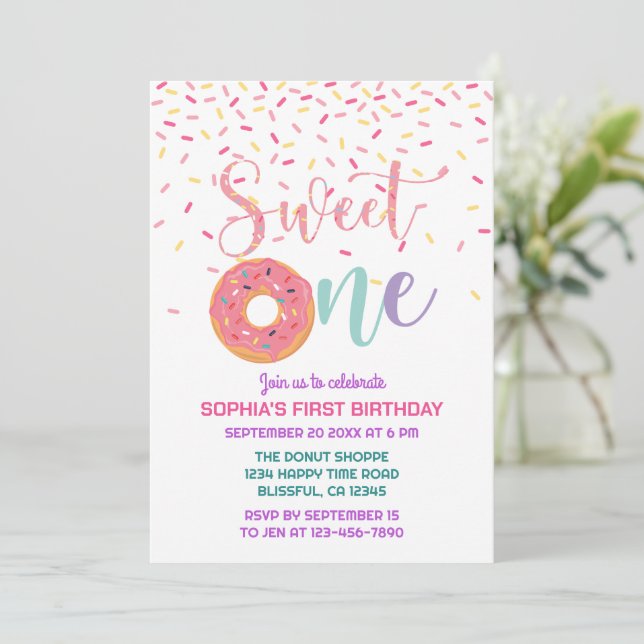 Donut & Sprinkles Sweet One 1st Birthday Inbjudningar (Stående Fram)