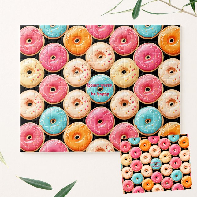 Donut Sweet Colorful Rosa Black Namn Text Pussel (Donut Sweet Colorful Pink Black Name Text Jigsaw Puzzle)