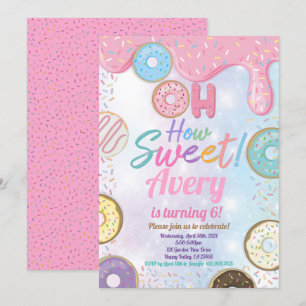 Donut Sweet Födelsedagsfest Rosa Pastel Girl Inbjudningar
