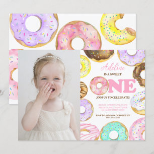 Donut Sweet One 1st Birthday Girl Cute Party Inbjudningar