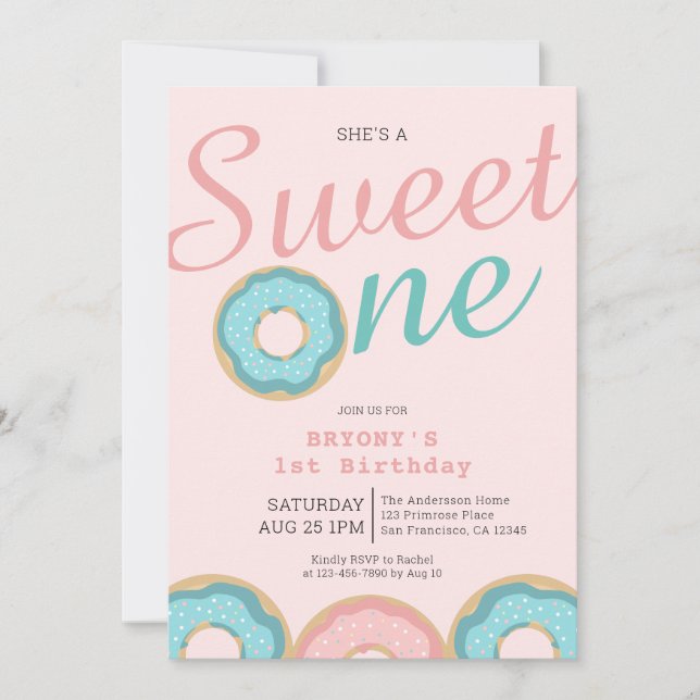 Donut Sweet One 1st Birthday Party Inbjudningar (Framsida)
