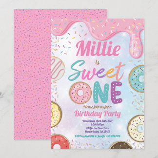 Donut Sweet One 1st Birthday Party Rosa Pastel Inv Inbjudningar