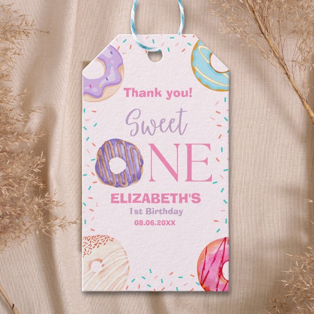 Donut Sweet One Birthday Girl Party  Presentetikett (Skapare uppladdad)