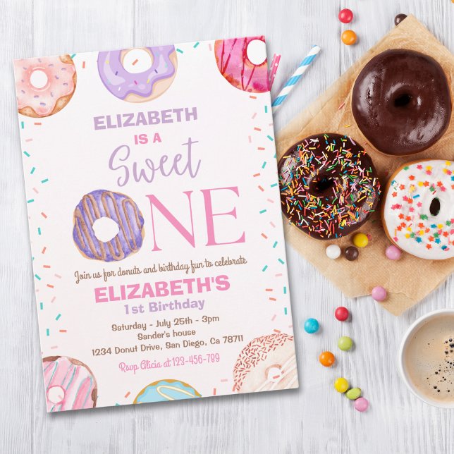 Donut Sweet One Birthday Party Donut First Birthda Inbjudningar (Skapare uppladdad)