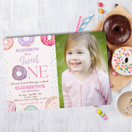 Donut Sweet One Birthday Party Photo 1st Birthday Inbjudningar