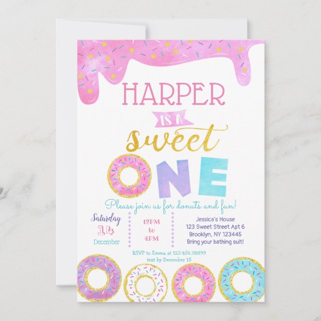 Donut Sweet One First Birthday Investigations 1st Inbjudningar (Framsida)