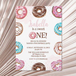 Donut Sweet One Girl Sprinkles 1st Birthday Inbjudningar