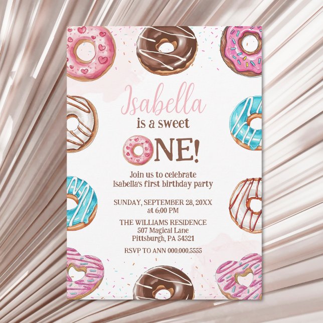 Donut Sweet One Girl Sprinkles 1st Birthday Inbjudningar (Skapare uppladdad)