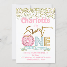 Donut Sweet One Guld Sprinkles 1st Birthday Party Inbjudningar