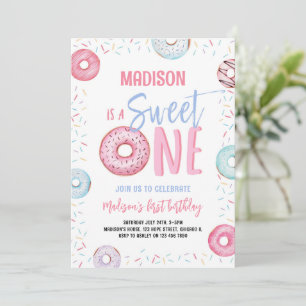 Donut Sweet One Pastel Rosa Girl First Birthday Inbjudningar