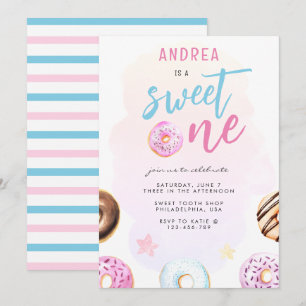 Donut Sweet One Rosa and Blue Girl First Birthday Inbjudningar
