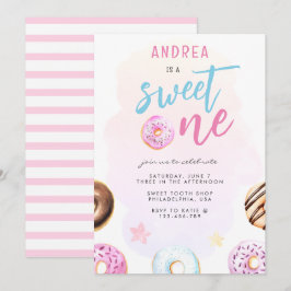 Donut Sweet One Rosa and Blue Girl First Birthday Inbjudningar
