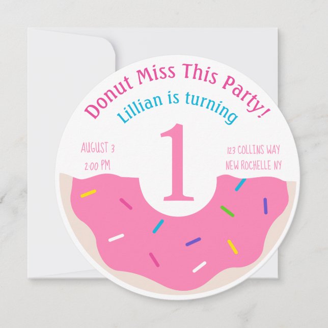 Donut temat Första födelsedag-festinbjudan Inbjudningar (Framsida)