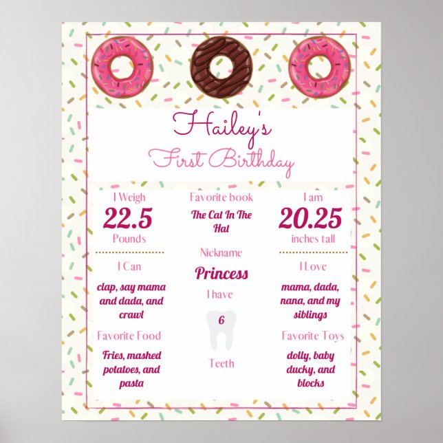 Donut Theter Baby 1st Birthday Milestones Poster (Framsidan)