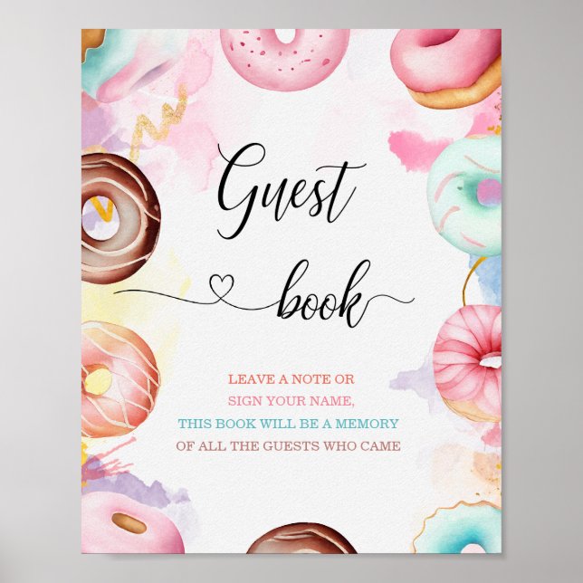 Donut Time Akvarell bebis shower gästbok Poster (Framsidan)