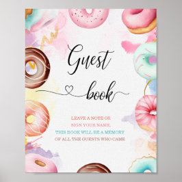 Donut Time Watercolor baby shower gästbok Poster