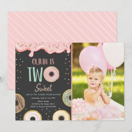 Donut två sötade Rosa Doughnut Girl Födelsedagsfes Inbjudningar