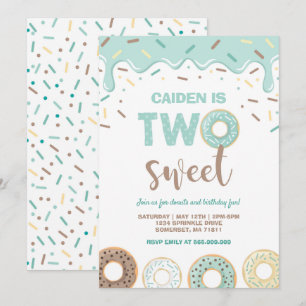 Donut Two Sweet Birthday Inbjudan Donut Party Blue