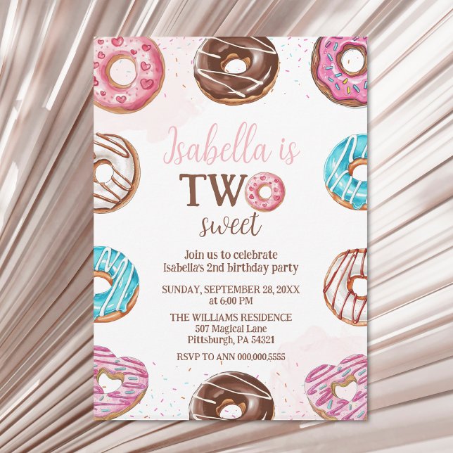 Donut Two Sweet Girl Sprinkles 2:a födelsedagen Inbjudningar (Skapare uppladdad)