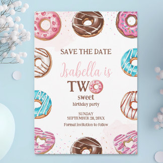 Donut Two Sweet Girl Sprinkles 2:a födelsedagen Spara Datumet