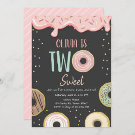 Donut Two Sweet Rosa Doughnut Girl Födelsedagsfest Inbjudningar