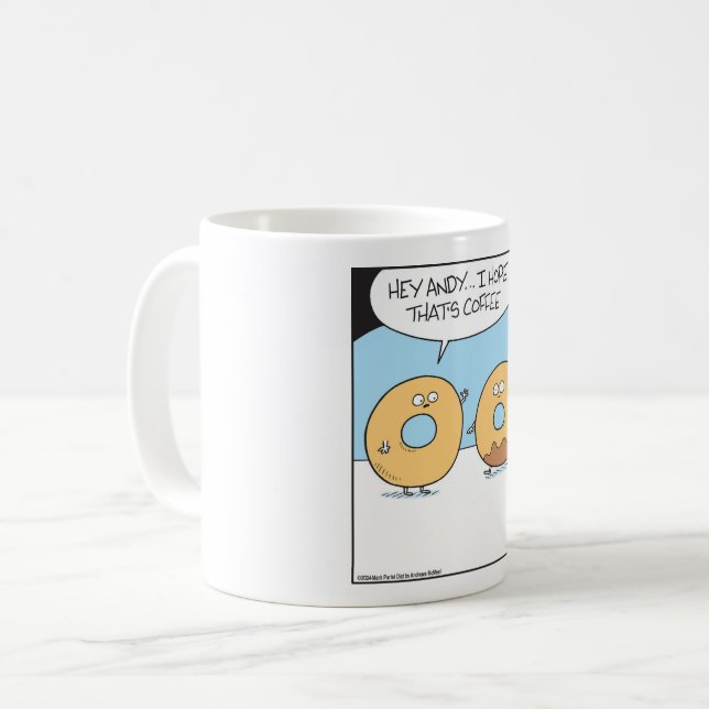 Donut undrar om kaffet har druckit. kaffemugg (Framsida vänster)