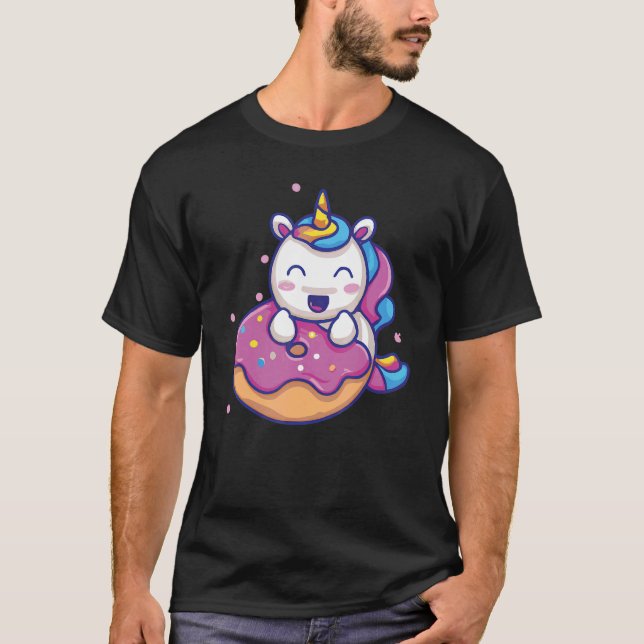 Donut Unicorn Lycklig Preschool T Shirt (Framsida)