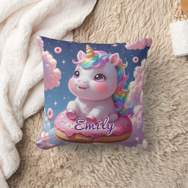 Donut Unicorn Pillow - Editable Namn Kudde (Filt)