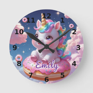 Donut Unicorn Wall Clock - Editable Namn Rund Klocka