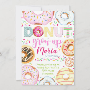 Donut växer upp Kids Doughnut Birthday-inbjudan Inbjudningar