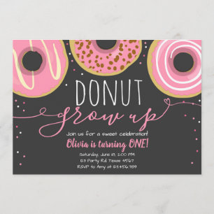 Donut växer upp party Girl Rosa Doughnut Birthday Inbjudningar