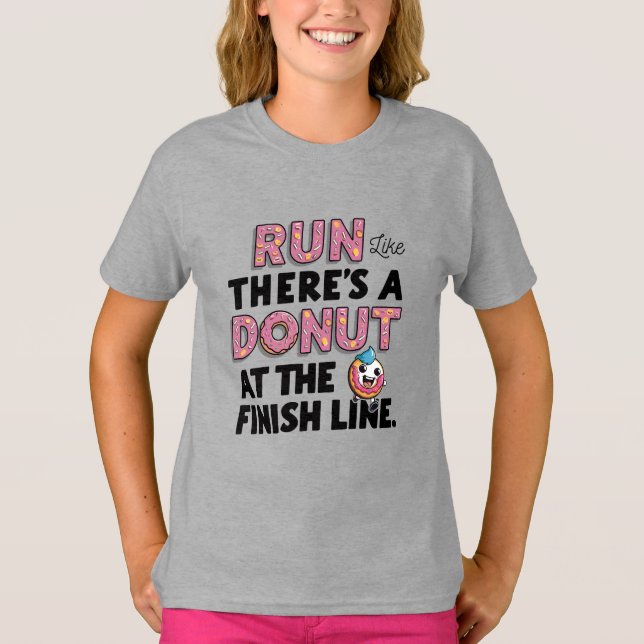 Donut vid Avsluta Line Funny Fitness Motivation T Shirt (Framsida)