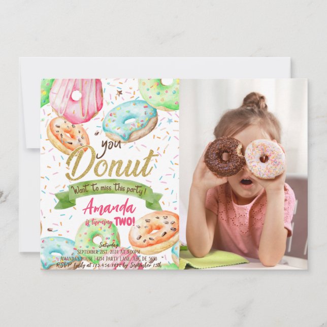 Donut vill missa Doughnut Birthday Photo Inbjudningar (Framsida)