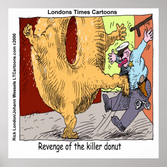 Donut Vs Police Funny Tecknad Poster (Framsidan)