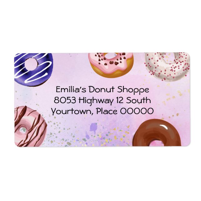 Donut Watercolor Address Label Fraktsedel (Framsidan)