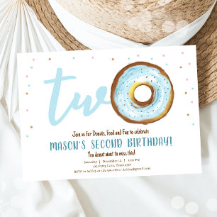 Donut Watercolor Two Sweet Boy Second Birthday Inbjudningar