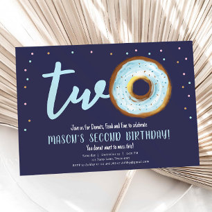 Donut Watercolor Two Sweet Boy Second Birthday Inv Inbjudningar