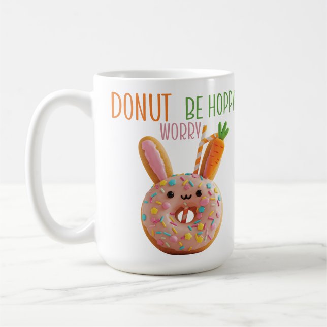 Donut Worry Be Hoppy - Cute Påskhare Donut Kaffemugg (Vänster)