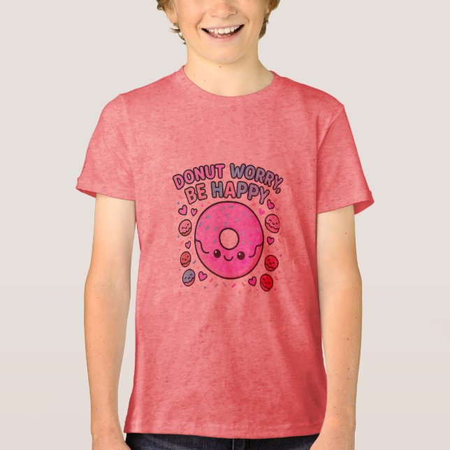 Donut Worry BE Lycklig - Cute Kawaii Donut T-Shirt (Framsida)