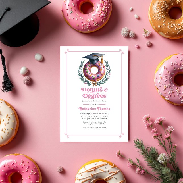 Donuts and Degrees Studentfest Photo Inbjudningar (Donuts and Degrees Graduation Party Photo Invitation)