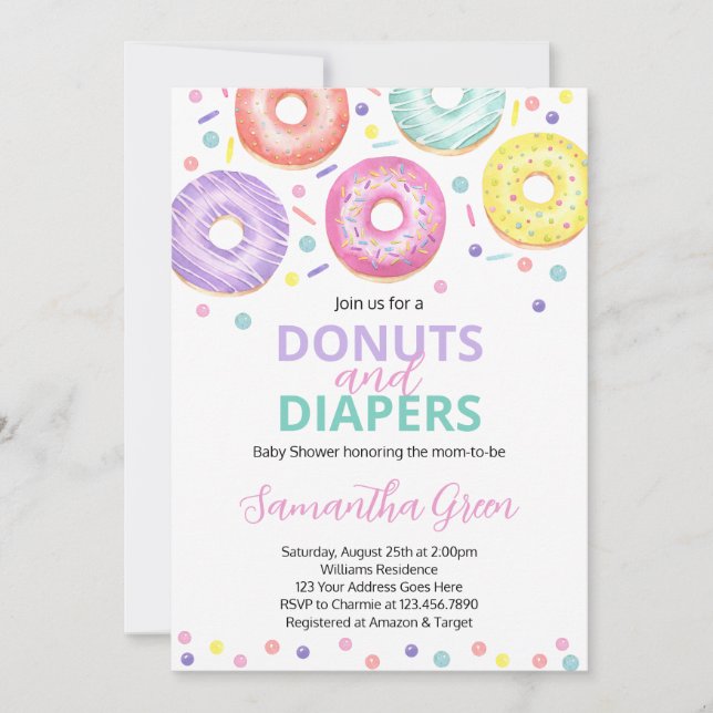 Donuts and Diaper Baby Shower Inbjudningar (Framsida)