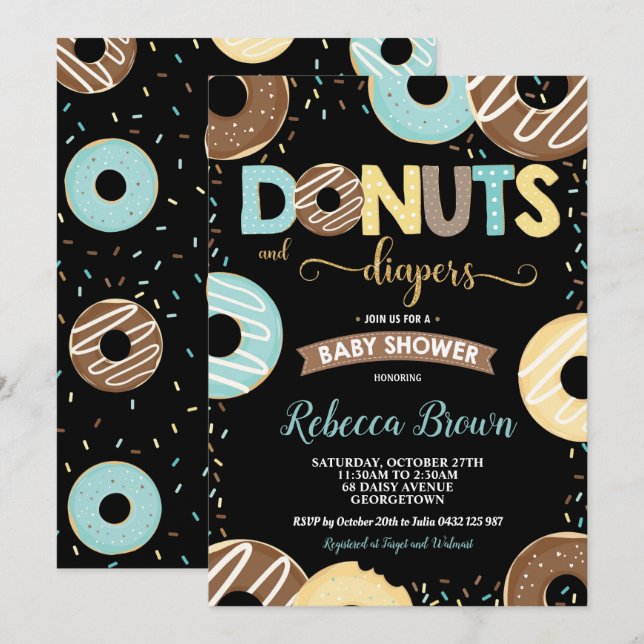 Donuts and Diaper Baby Shower Pojke Doughnut Inbjudningar (Fram/baksida)