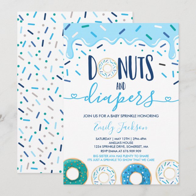 Donuts and Diaper Baby Sprinkle-inbjudan Inbjudningar (Fram/baksida)