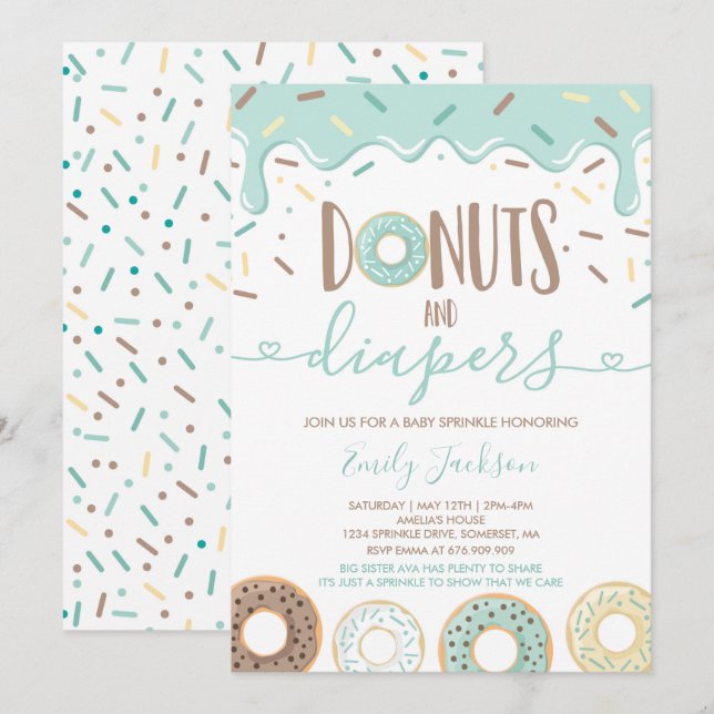Donuts and Diaper Baby Sprinkle-inbjudan Inbjudningar (Fram/baksida)
