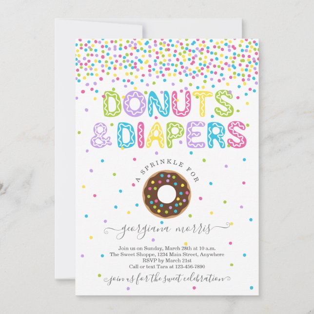 Donuts and Diaper Sprinkle Baby Shower Inbjudningar (Framsida)