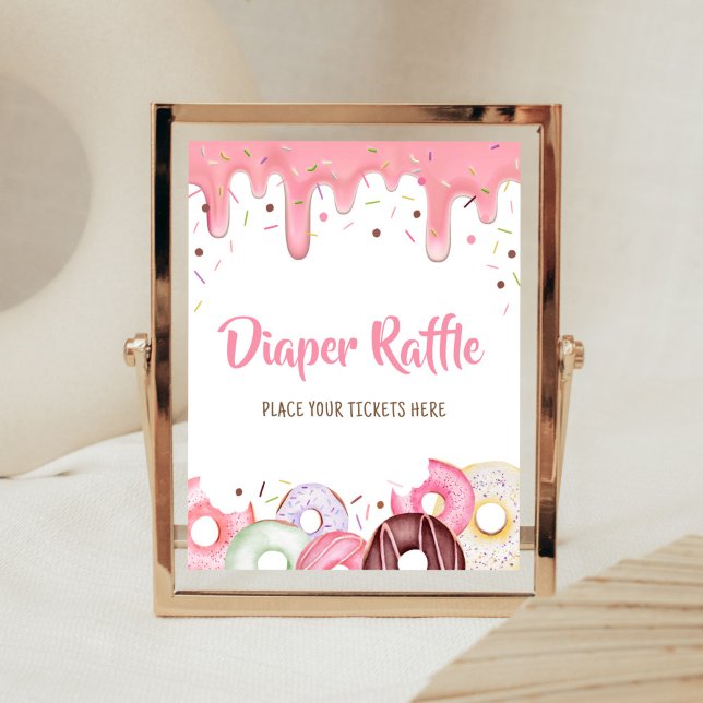 Donuts and Diaper Sprinkle Diaper Raffle Poster (Pink Donuts Girl Baby Shower Diaper Raffle Sign)
