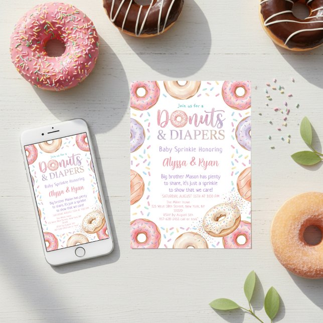 Donuts and Diapers Baby Shower Sprinkle Pastel Inbjudningar (Skapare uppladdad)